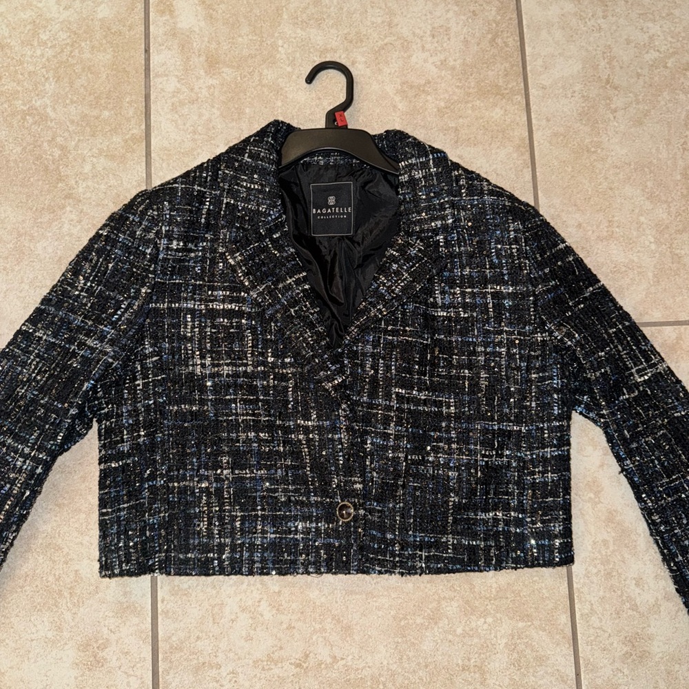 Bagatelle Vintage OG Black Blue White Fancy Textured Blazer Coat